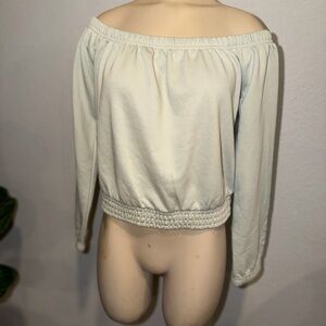 Guess Off-the-Shoulder Long Sleeve Sweater in Light Cream